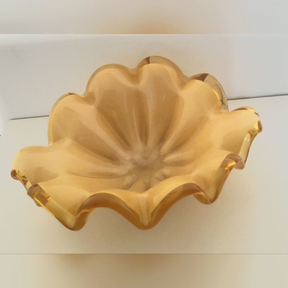 Vintage Murano Artwork Cristal Hand Blown Glass oval Bowl Centerpiece